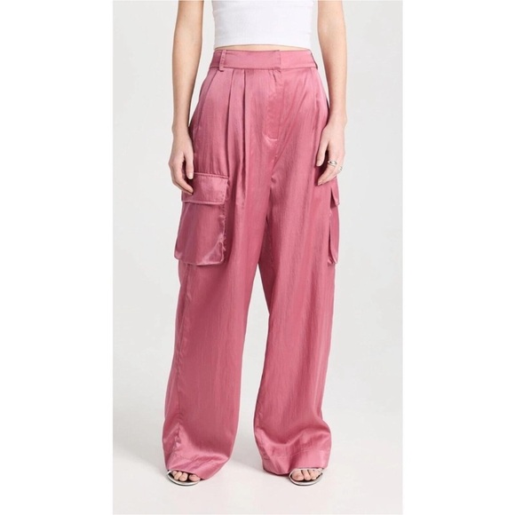 Tibi Pants - Tibi Pink Wide-Leg Cargo Satin Pants